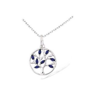 Collier argent rhodié arbre de vie oxydes bleu