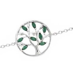 Bracelet argent rhodié arbre de vie oxydes vert émereaude