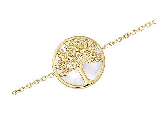 Bracelet plaqué or arbre de vie nacre