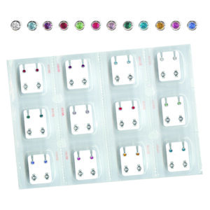Boutons de Perçage pierre sertie 12 couleurs assorties - sans Nickel (carte de 12 paires)
