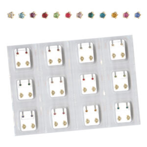 Boutons de Perçage pierre à griffes 12 couleurs assorties - sans Nickel (carte de 12 paires)