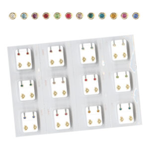 Boutons de Perçage pierre sertie 12 couleurs assorties - sans Nickel (carte de 12 paires)