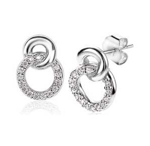 Boucles d'oreilles puces ZINZI en argent sterling 925, cercles ouverts reliés, zircones blanches