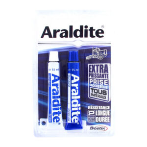 Blister de 2 Tubes de Colle 15ml  ARALDITE Bleue - Résine et Durcisseur - Prise Progressive - Tous Matériaux