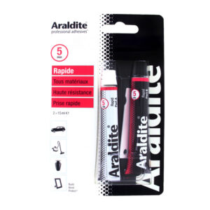 Blister de 2 Tubes de Colle 15ml  ARALDITE Rouge - Résine et Durcisseur - Prise Rapide 5mn - Tous Matériaux