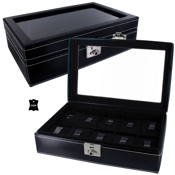 Coffret 10 Montres/fenêtre Cuir