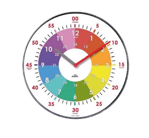 Pendule quartz cadran pédagogique