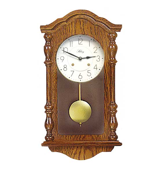 Pendule Mécanique teinté Chêne - Régulateur 8 jours - Porte en bois massif - ht. 46 cm