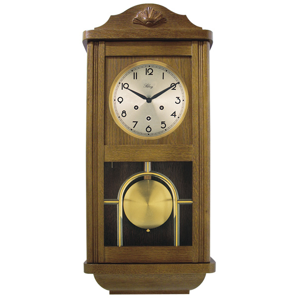 Pendule Mécanique Chêne Rustique - Vitres biseautées - ht. 68 cm