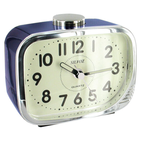 Réveil Quartz laqué bleu - Cadran lumibright - Sonnerie Bip-Bip et cloche