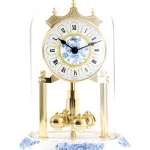 Pendule 400 jours Quartz balancier boules dorées, Socle porcelaine - ht. 23cm