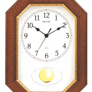 Pendule Quartz bois teinté Noyer patiné filet doré à balancier