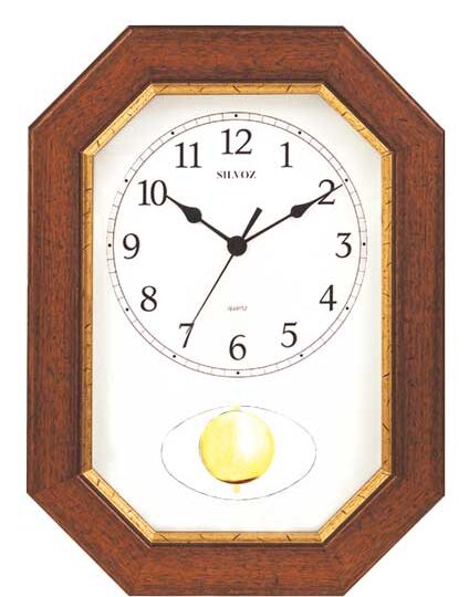 Pendule Quartz bois teinté Noyer patiné filet doré à balancier