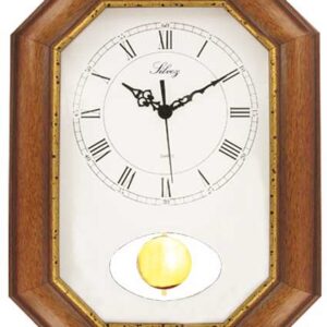 Pendule Quartz bois teinté Chêne filet doré à balancier