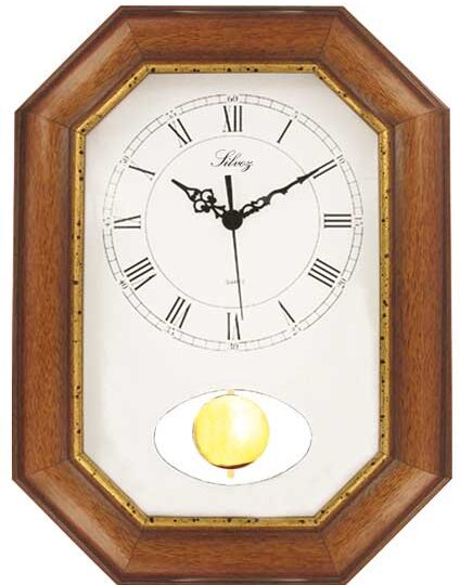 Pendule Quartz bois teinté Chêne filet doré à balancier