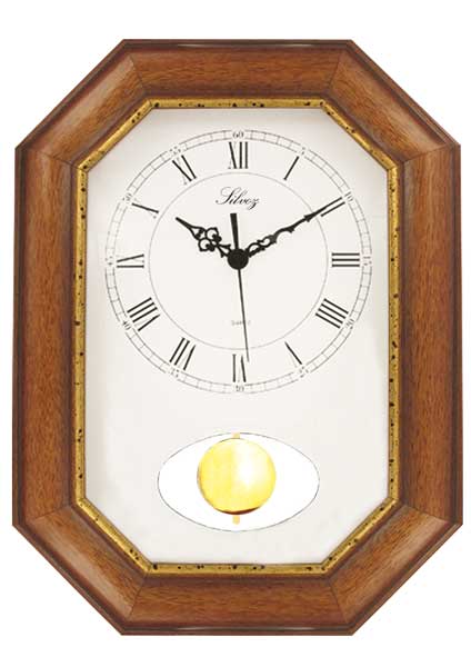 Pendule Quartz bois teinté Chêne filet doré à balancier