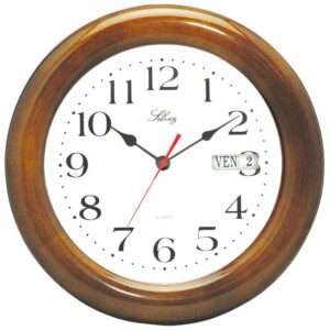 Pendule Quartz grand dato bois teinté Noyer verni Ø28,5cm