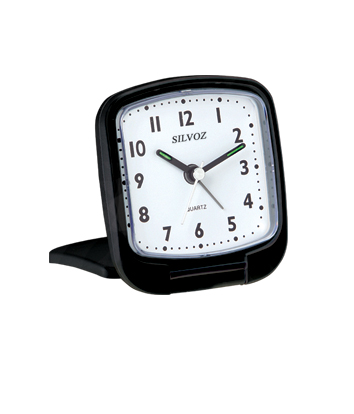 Réveil Quartz de Voyage noir - Eclairage cadran par pression sur le verre