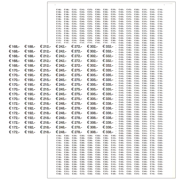 Série de 10 Planches d'Etiquettes de 168 à 840€