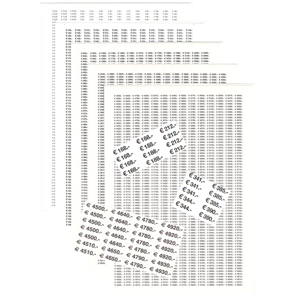Série de 27 Planches d'Etiquettes de 2540 à 4490€