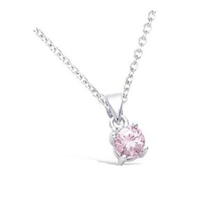 Chaine + pend ARG RHOD 4 griffes verre rose