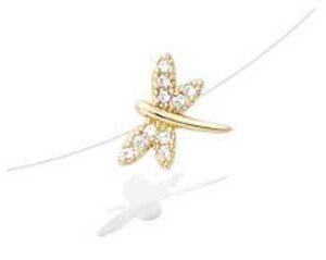 COLLIER FIL NYLON LIBELLULE PL/OR 3M 18K OXYDE