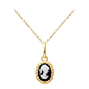 CHAINE dorure 0,20 m+ PENDENTIF PL 3M 16K CAMEE NOIR