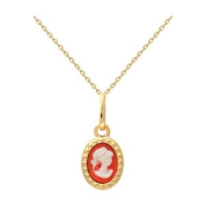 CHAINE dorure 0,20 m+ PENDENTIF PL 3M 16K CAMEE ORANGE
