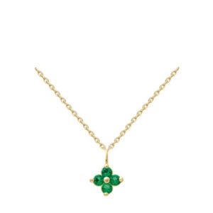 CHAINE dorure 0,20 m+ PENDENTIF PL 3M 16K FLEUR OXYDE VERT