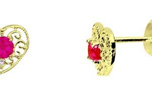 B.O PLAQUE OR 3M 18K COEUR CISELE OXYDE fuschia